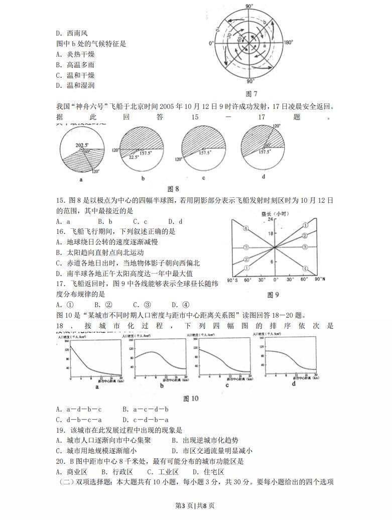 2006年江苏高考地理真题及答案.pdf版免费下载
